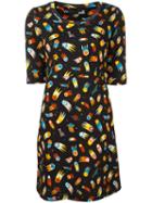 Love Moschino Falling Stars Print Dress, Women's, Size: 38, Black, Cotton/polyester