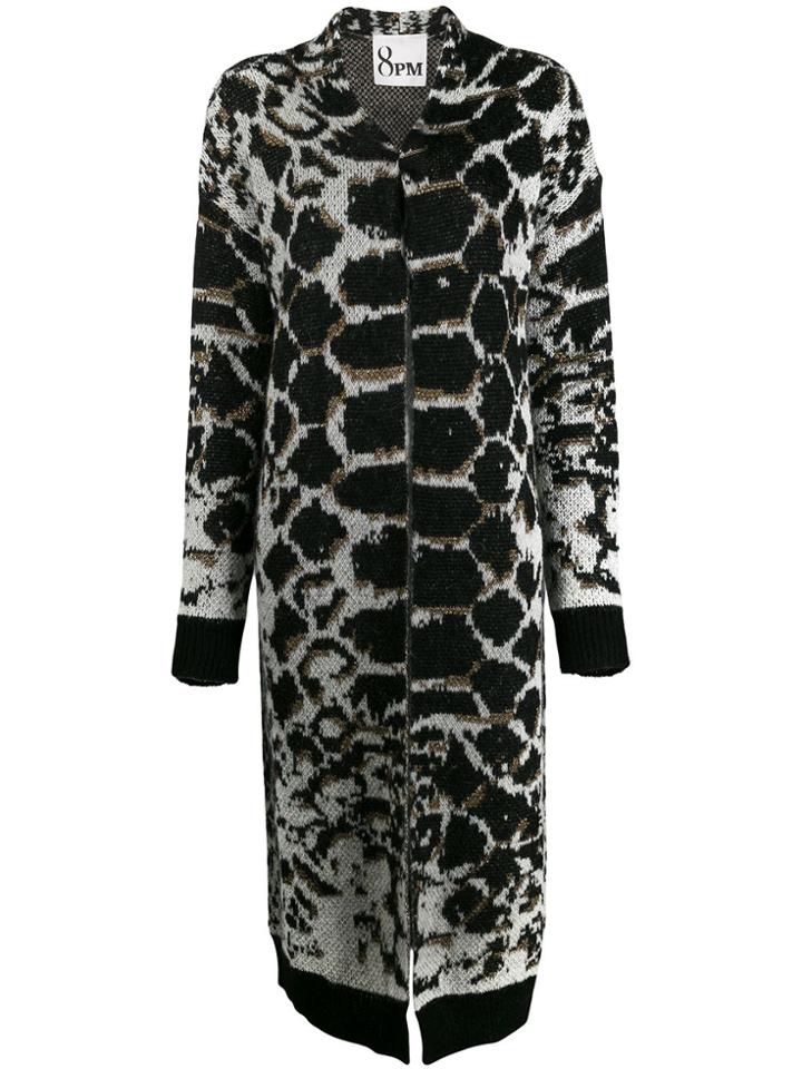 8pm Animal Print Longline Cardigan - Black