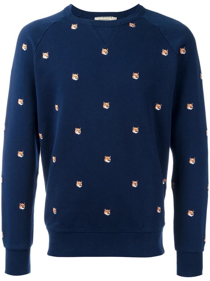 Maison Kitsuné All Over Fox Head Sweatshirt, Men's, Size: Medium, Blue, Cotton