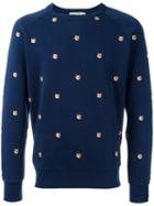 Maison Kitsuné All Over Fox Head Sweatshirt, Men's, Size: Medium, Blue, Cotton