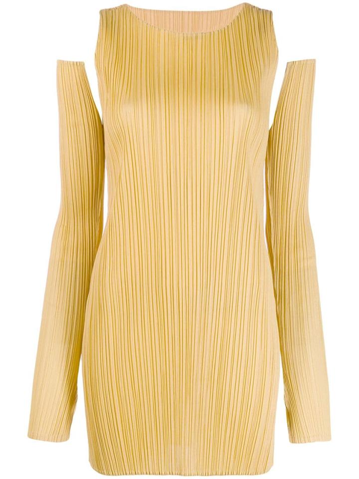 Pleats Please Issey Miyake Shoulder Cut Out Mini Dress - Yellow