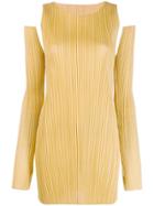 Pleats Please Issey Miyake Shoulder Cut Out Mini Dress - Yellow