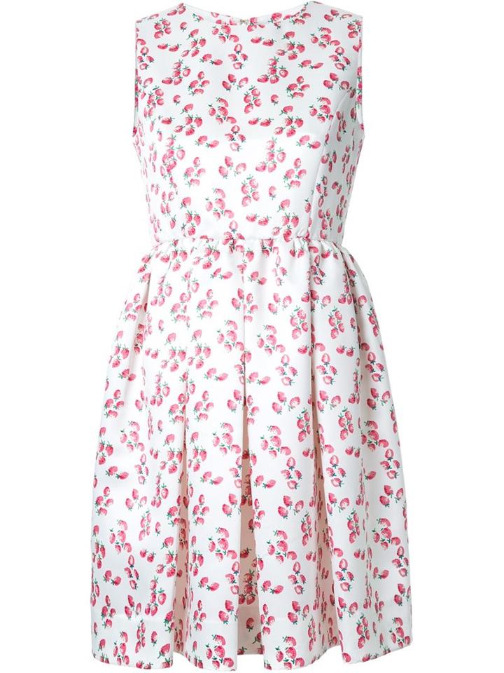 Dresscamp Strawberry Print Dress, Women's, Size: 36, White, Polyester