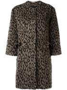 Peter Jensen Animal Print Coat, Women's, Size: Large, Nude/neutrals, Cotton/acrylic/virgin Wool