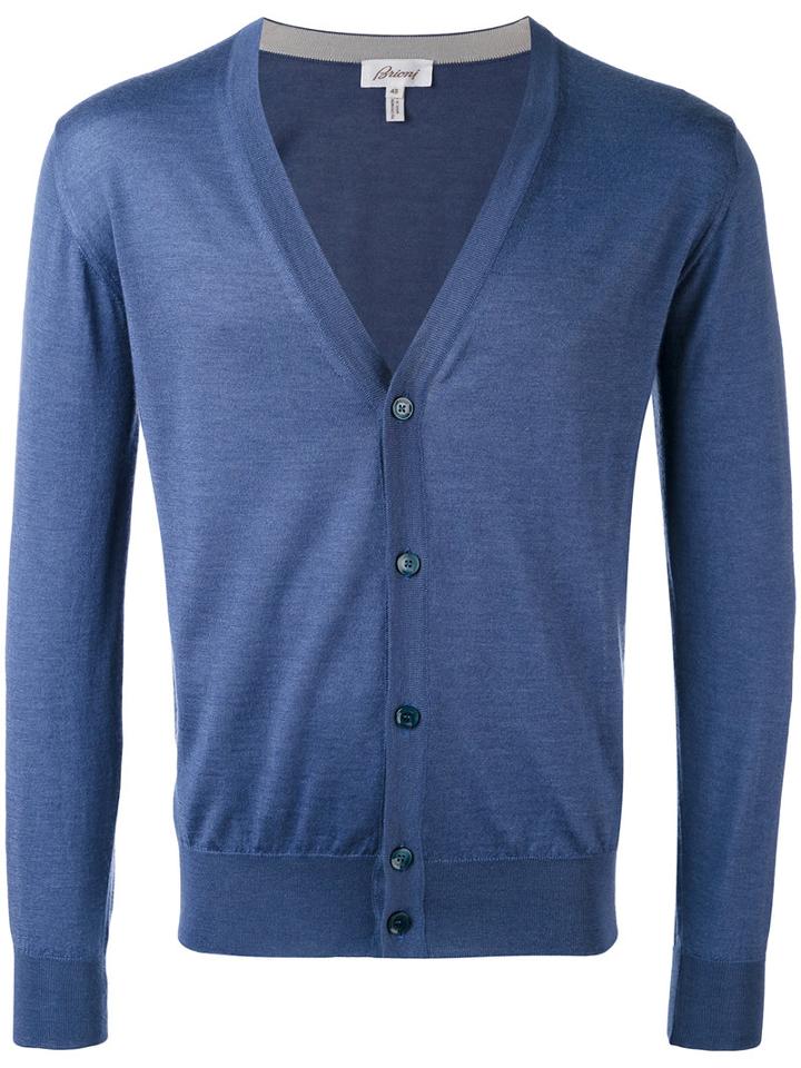 Brioni - V-neck Buttoned Cardigan - Men - Silk/cashmere - 46, Blue, Silk/cashmere