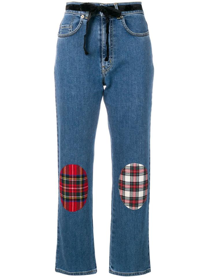 Isa Arfen Tartan Knee Patch Jeans - Blue