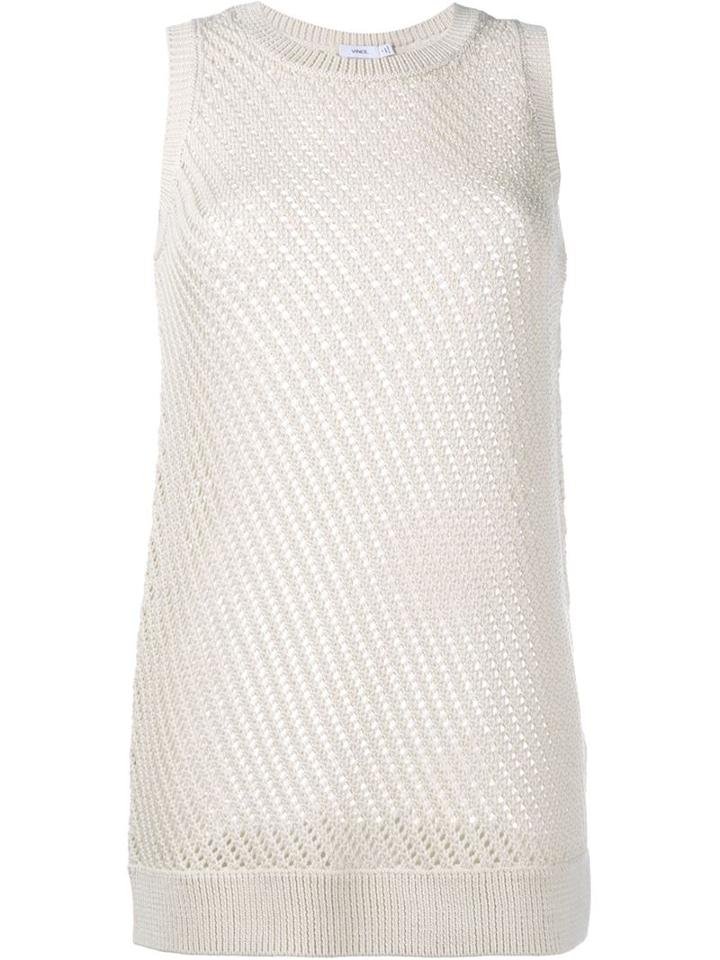 Vince Sleeveless Mesh-stitched Top, Women's, Size: Large, Nude/neutrals, Cotton