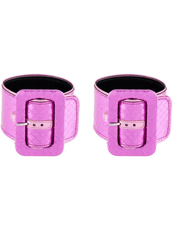 Attico Metallic Snakeskin Embossed Buckle Anklets - Pink & Purple