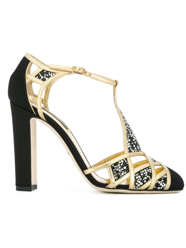 Dolce & Gabbana Embellished T-bar Sandals - Black
