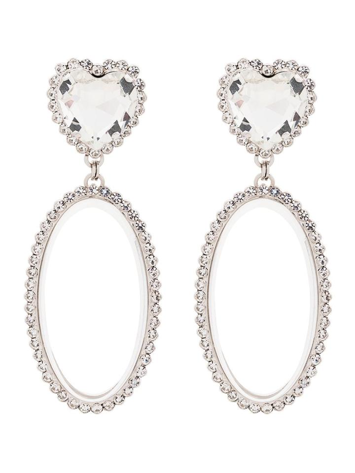 Alessandra Rich Oval Heart Crystal Earring - Metallic