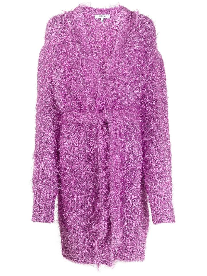 Msgm Belted Knitted Cardigan - Pink
