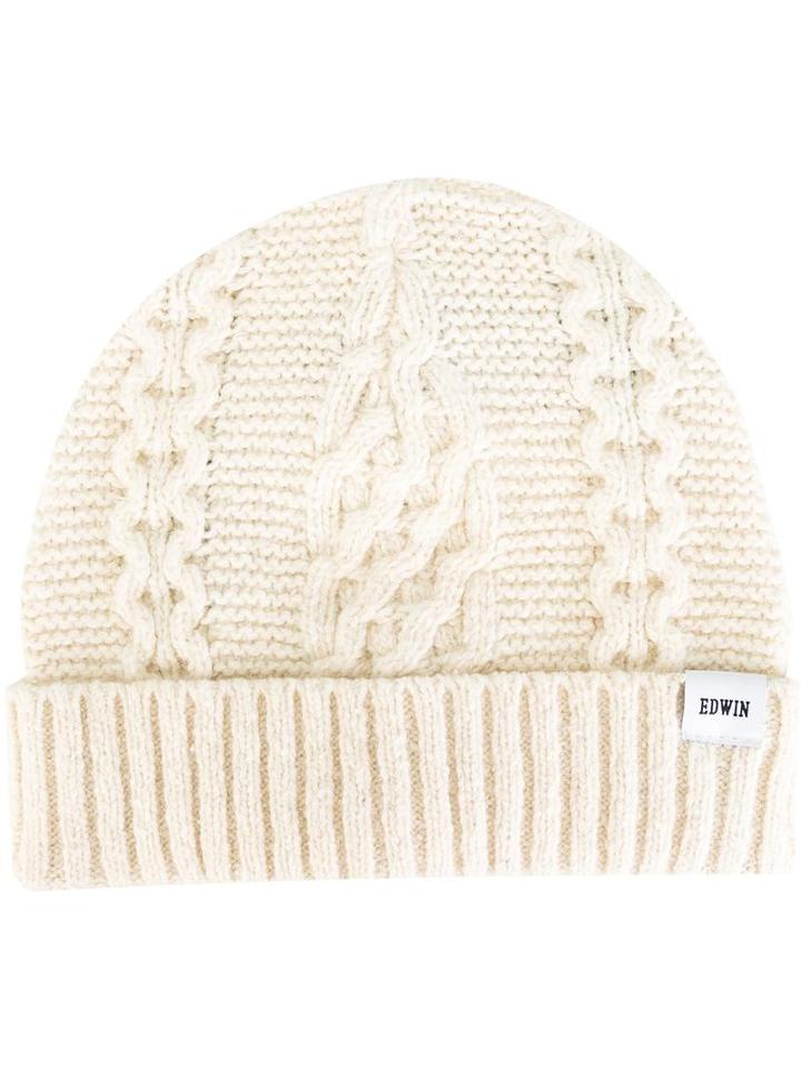 Edwin Cable Knit Beanie, Men's, White, Wool/cotton/polyamide/other Fibers