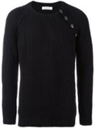 Pierre Balmain Ribbed Crew Neck Jumper, Men's, Size: 44, Black, Acrylic/wool