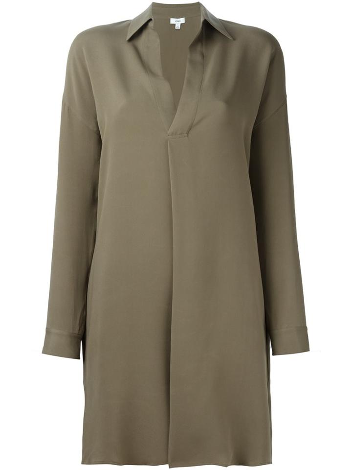 Vince Loose Fit Shirt Dress, Women's, Size: Large, Green, Silk
