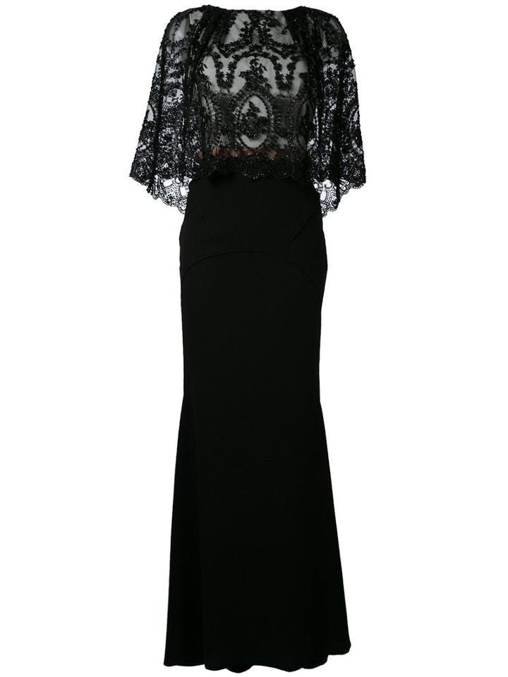 Talbot Runhof - Embroidered Maxi Dress - Women - Polyester/spandex/elastane/cupro - 46, Black, Polyester/spandex/elastane/cupro