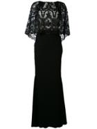 Talbot Runhof - Embroidered Maxi Dress - Women - Polyester/spandex/elastane/cupro - 46, Black, Polyester/spandex/elastane/cupro