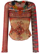 Jean Paul Gaultier Vintage Multicultural Print Top, Women's, Size: Medium, Red