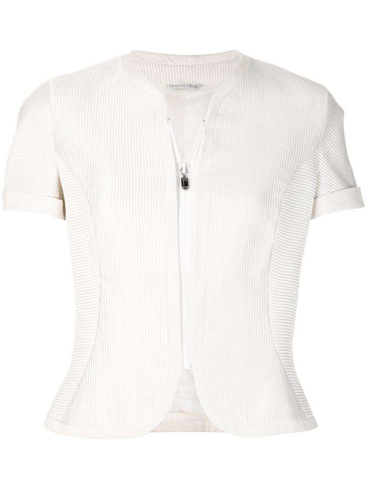 Versace Vintage Ribbed Zipped Blouse - Nude & Neutrals