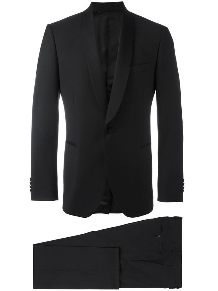 Lardini Shawl Lapel Two-piece Suit, Men's, Size: 52, Black, Wool/viscose/cupro