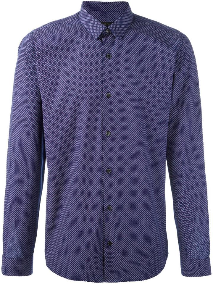 Z Zegna Dotted Print Shirt, Men's, Size: 43, Blue, Cotton