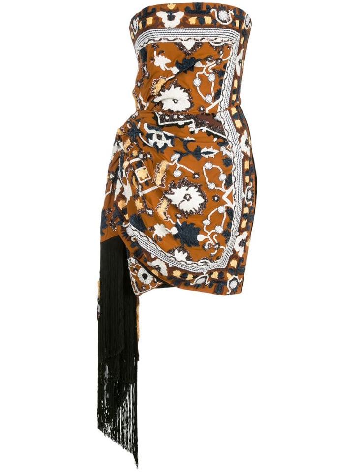 Oscar De La Renta Bead Embroidered Tassel Dress - Orange