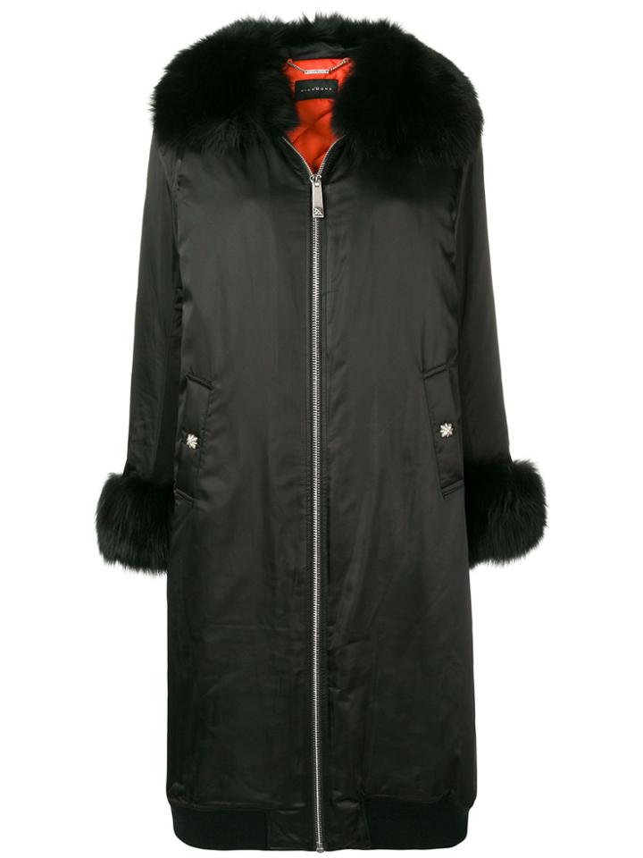 John Richmond Midi Fur Raincoat - Black