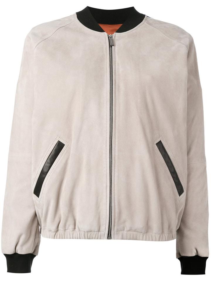 Barbara Bui Leather Bomber Jacket, Women's, Size: 38, Nude/neutrals, Goat Skin/rayon/silk/viscose