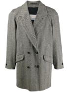 Aquascutum Vintage 1980s Herringbone Coat - Black