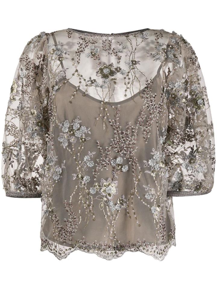 Antonio Marras Beaded Floral Blouse - Neutrals