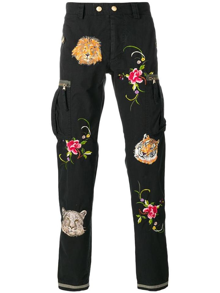 History Repeats Floral Embroidery Trousers, Men's, Size: 50, Black, Cotton