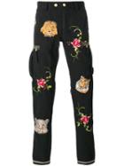 History Repeats Floral Embroidery Trousers, Men's, Size: 50, Black, Cotton