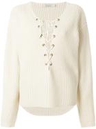 Mes Demoiselles Lace-up Ribbed Knitted Blouse - Nude & Neutrals