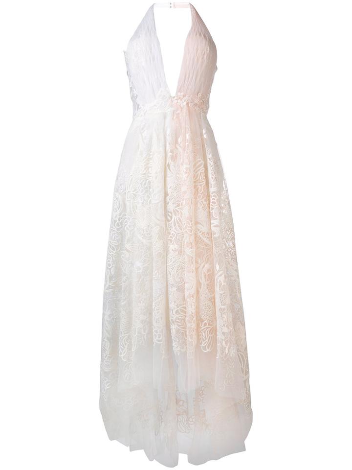 Ermanno Scervino - Plunge Flared Dress - Women - Silk/cotton/polyamide/polyester - 40, White, Silk/cotton/polyamide/polyester