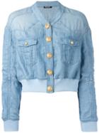 Balmain Cropped Washed Denim Jacket, Women's, Size: 36, Blue, Lyocell/linen/flax/viscose/spandex/elastane
