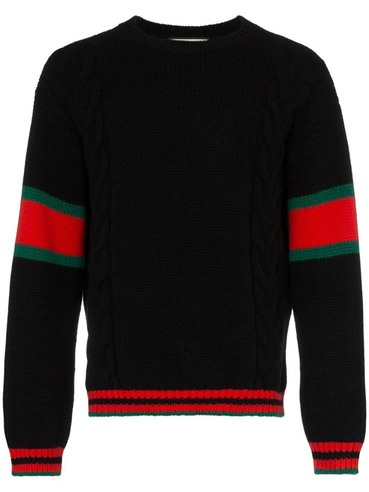 Gucci Cable Knit Web Jumper - Black