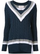 Cable Knit V-neck Jumper - Women - Silk/cotton/nylon - Xs, Blue, Silk/cotton/nylon, Public School