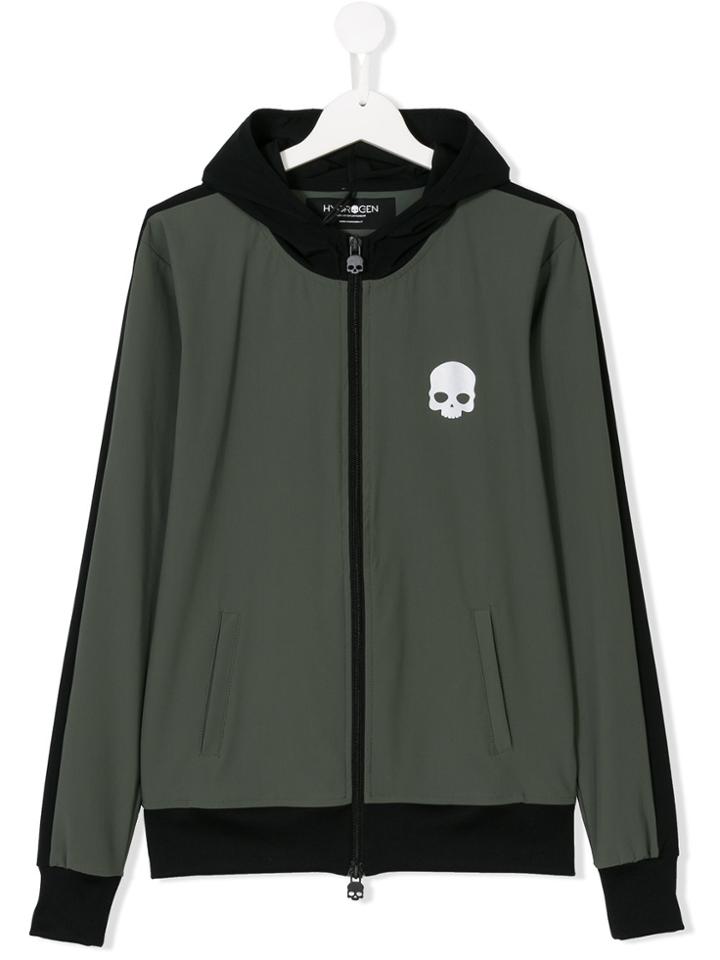 Hydrogen Kids Teen Skull Patch Two-tone Zip-up Hoodie - Green