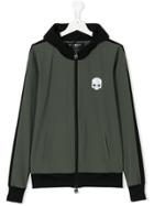 Hydrogen Kids Teen Skull Patch Two-tone Zip-up Hoodie - Green
