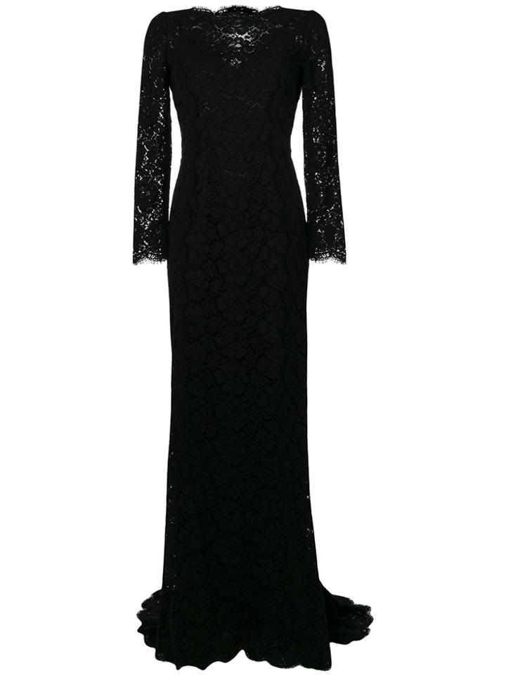 Dolce & Gabbana Lace Long Train Dress - Black
