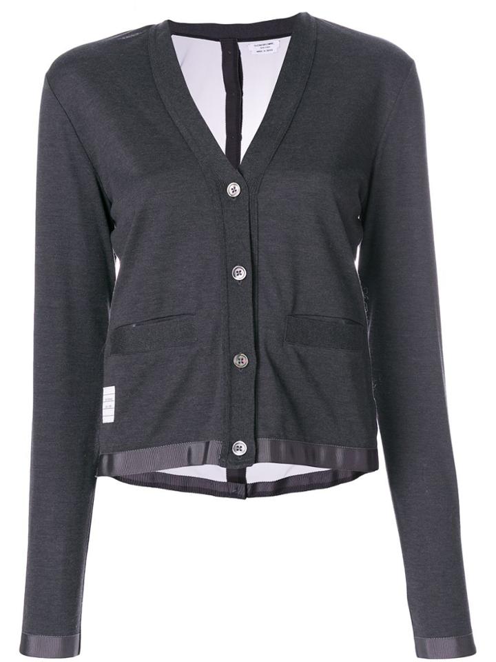Thom Browne Pique Sheer Back V-neck Cardigan - Grey