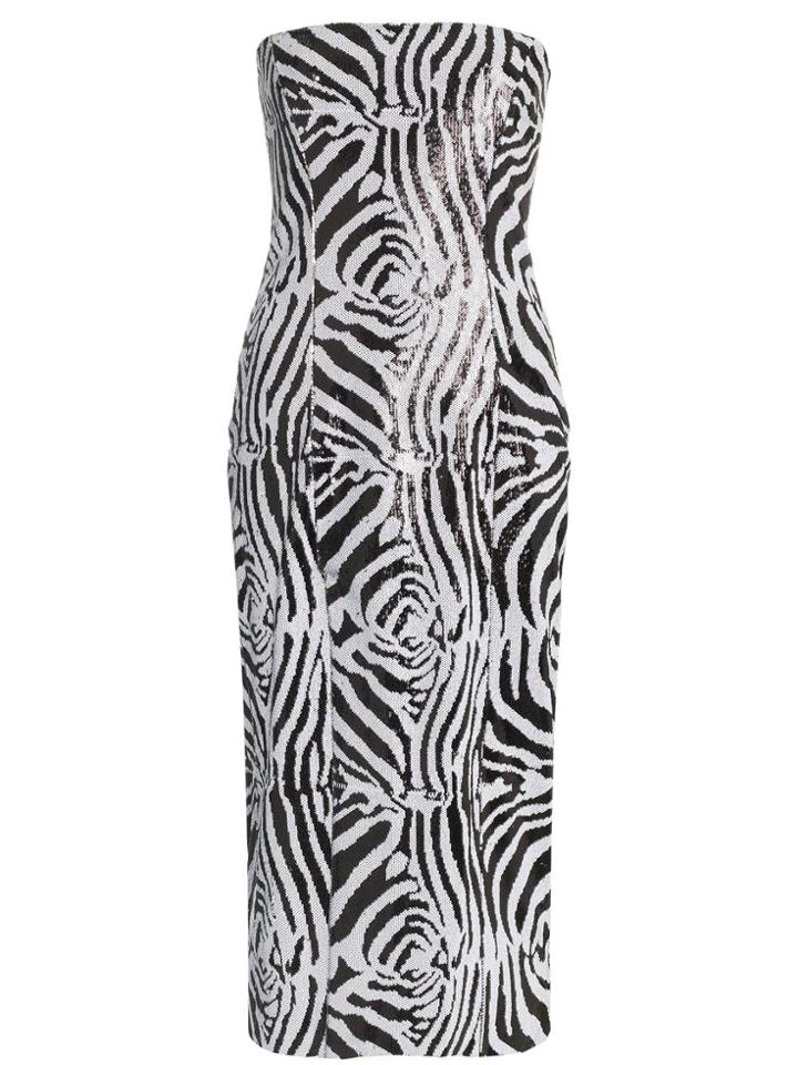 Halpern Zebra Print Sequin Embellished Midi Dress - Black
