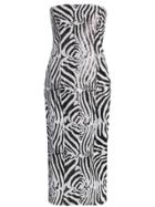 Halpern Zebra Print Sequin Embellished Midi Dress - Black