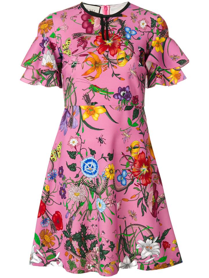 Gucci Floral Print Dress - Pink & Purple