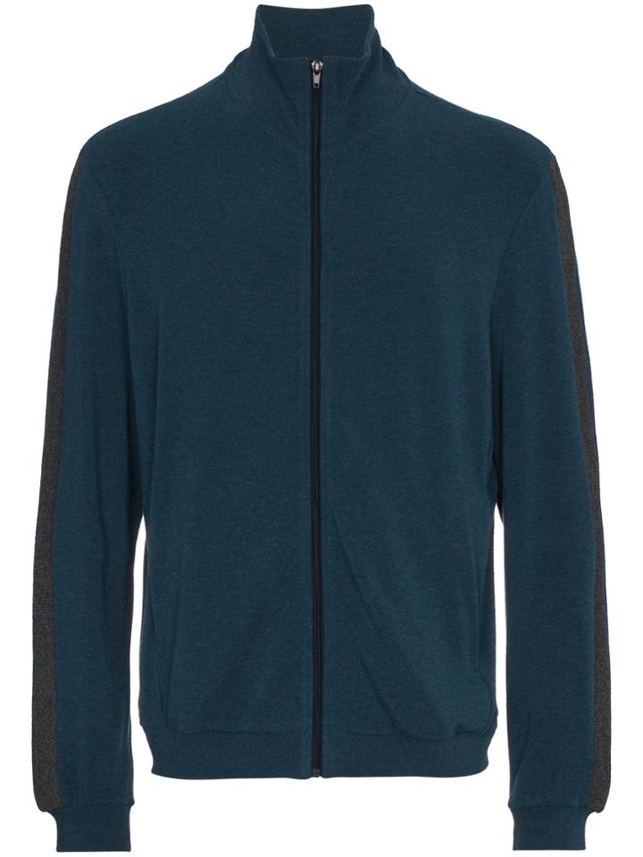 Lot78 Cashmere Blend Ribbed Stripe Hoodie - Blue