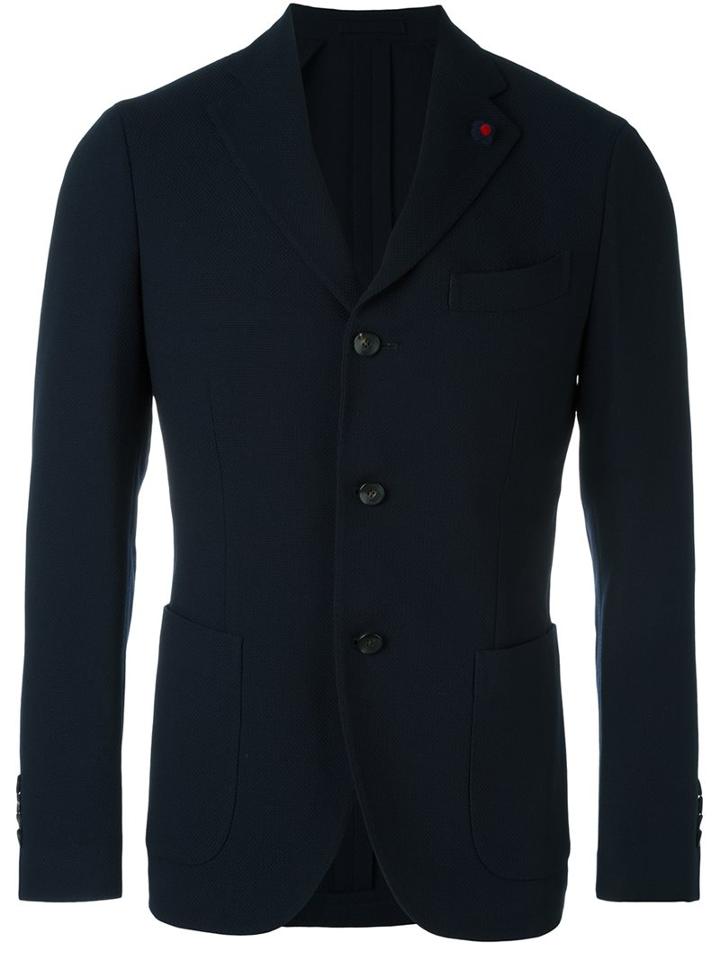 Lardini Three Button Blazer, Men's, Size: 52, Blue, Cupro/viscose/wool