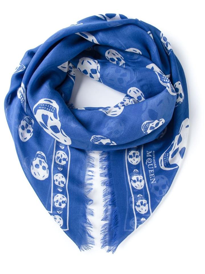 Alexander Mcqueen 'skull' Scarf, Women's, Blue, Modal/silk