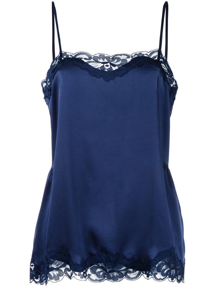 Gold Hawk - Lace Trim Cami Top - Women - Silk/nylon - Xl, Women's, Blue, Silk/nylon