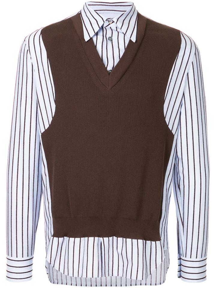 Maison Margiela Vest-detail Striped Shirt - Blue