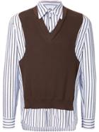 Maison Margiela Vest-detail Striped Shirt - Blue