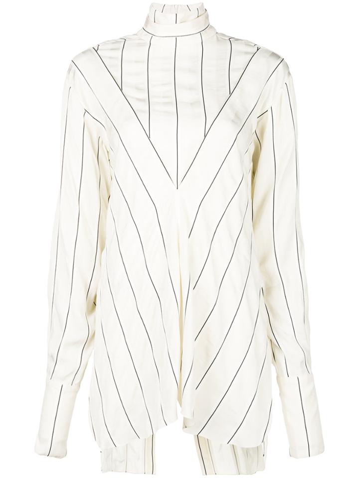 Rokh Striped Band Collar Blouse - Nude & Neutrals